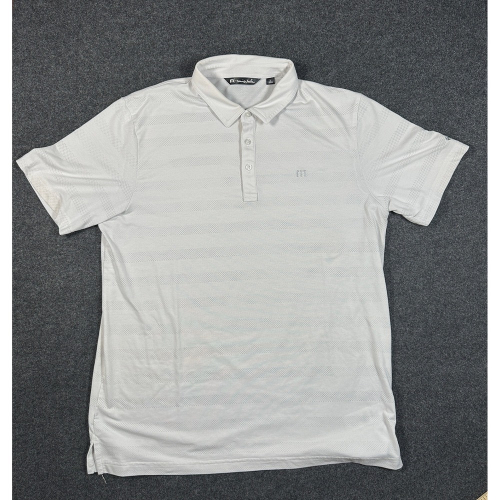 TravisMathew Mens Large Grey Striped Short Sleeve Golf Polo Shirt L
